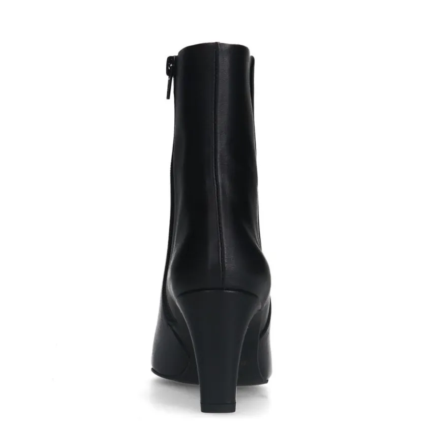 Manfield Zwarte leren enkellaarsjes met hak^DAMES Enkellaarsjes