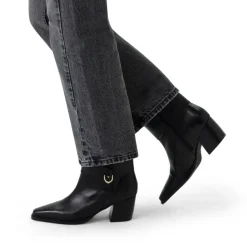 Manfield Zwarte leren enkellaarsjes met hak^DAMES Enkellaarsjes