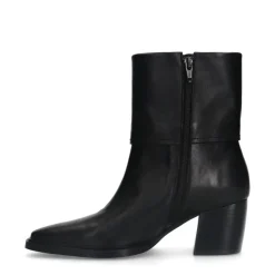 Manfield Zwarte leren enkellaarsjes met hak^DAMES Enkellaarsjes