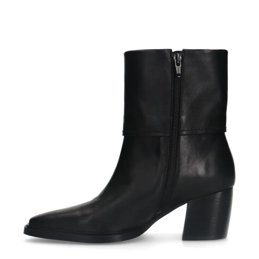 Manfield Zwarte leren enkellaarsjes met hak^DAMES Enkellaarsjes