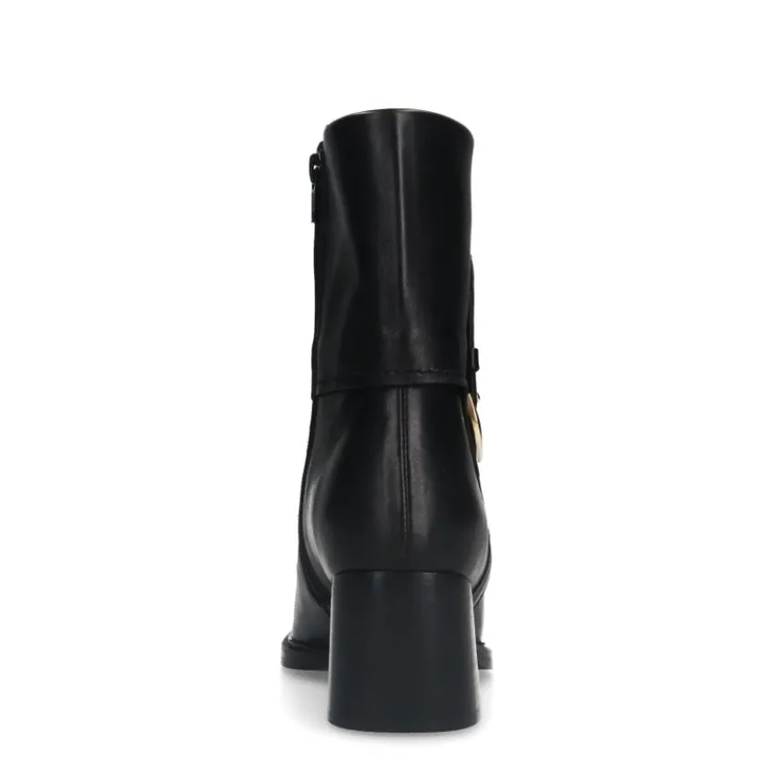 Manfield Zwarte leren enkellaarsjes met hak^DAMES Enkellaarsjes