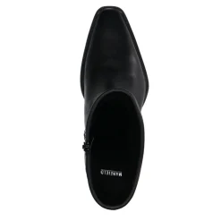 Manfield Zwarte leren enkellaarsjes met hak^DAMES Enkellaarsjes