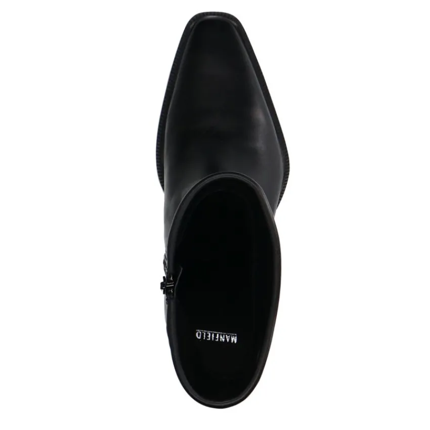 Manfield Zwarte leren enkellaarsjes met hak^DAMES Enkellaarsjes