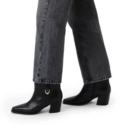 Manfield Zwarte leren enkellaarsjes met hak^DAMES Enkellaarsjes