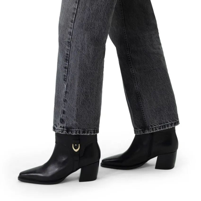 Manfield Zwarte leren enkellaarsjes met hak^DAMES Enkellaarsjes