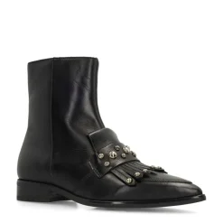 Manfield Zwarte leren enkellaarsjes met studs^DAMES Enkellaarsjes