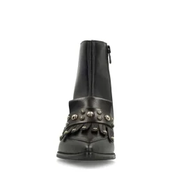 Manfield Zwarte leren enkellaarsjes met studs^DAMES Enkellaarsjes