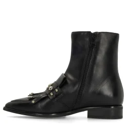 Manfield Zwarte leren enkellaarsjes met studs^DAMES Enkellaarsjes