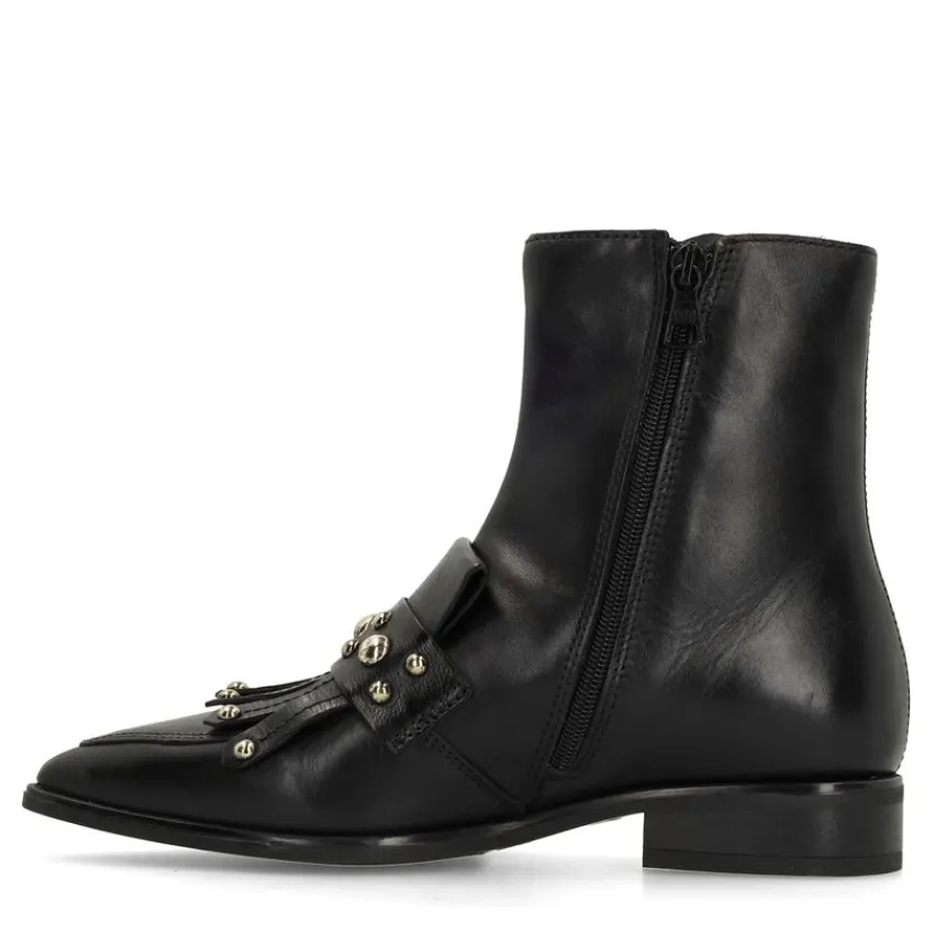 Manfield Zwarte leren enkellaarsjes met studs^DAMES Enkellaarsjes