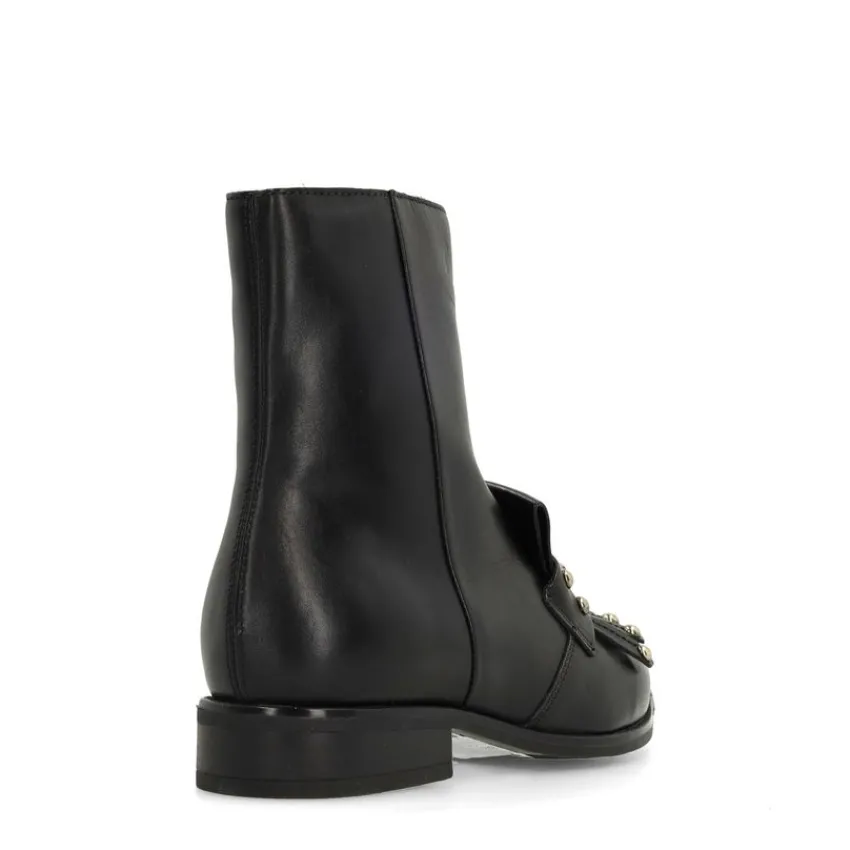 Manfield Zwarte leren enkellaarsjes met studs^DAMES Enkellaarsjes