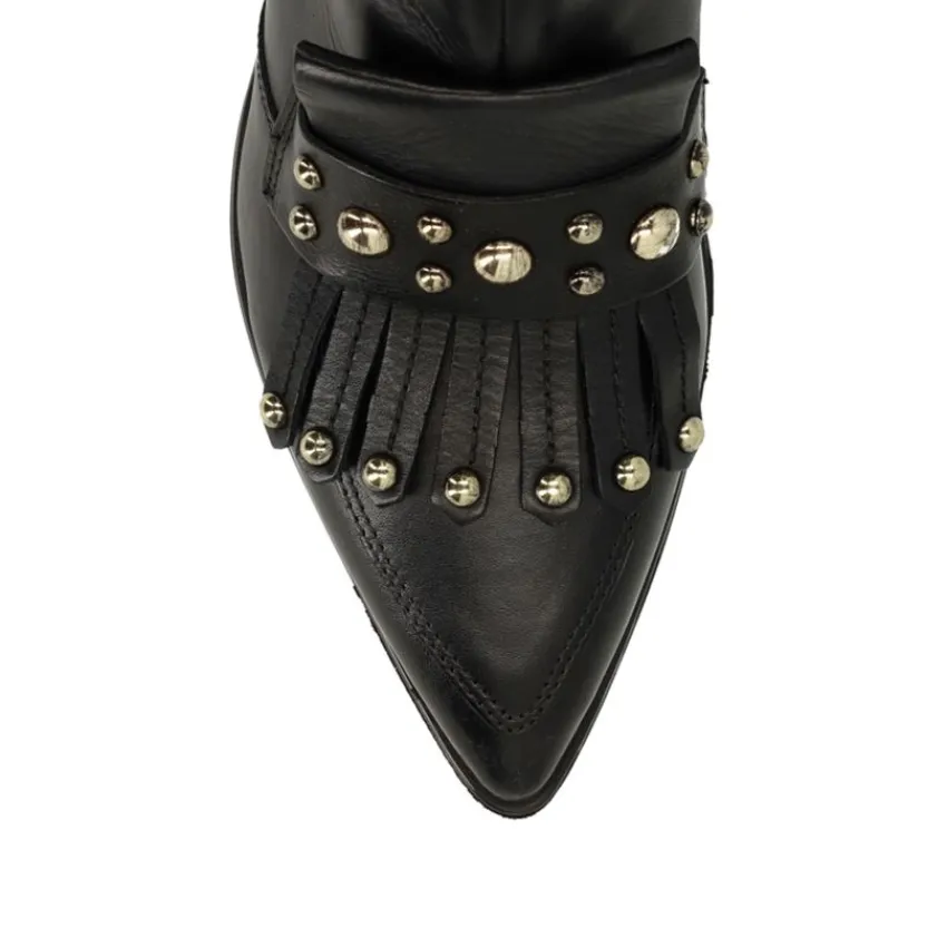 Manfield Zwarte leren enkellaarsjes met studs^DAMES Enkellaarsjes