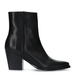 Manfield Zwarte leren enkellaarsjes met hak^DAMES Enkellaarsjes