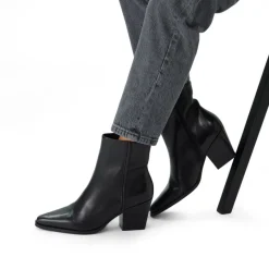 Manfield Zwarte leren enkellaarsjes met hak^DAMES Enkellaarsjes