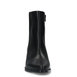 Manfield Zwarte leren enkellaarsjes met hak^DAMES Enkellaarsjes