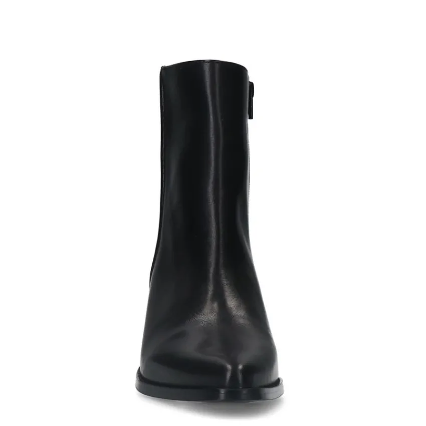 Manfield Zwarte leren enkellaarsjes met hak^DAMES Enkellaarsjes