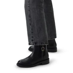 Manfield Zwarte leren enkellaarsjes^DAMES Enkellaarsjes