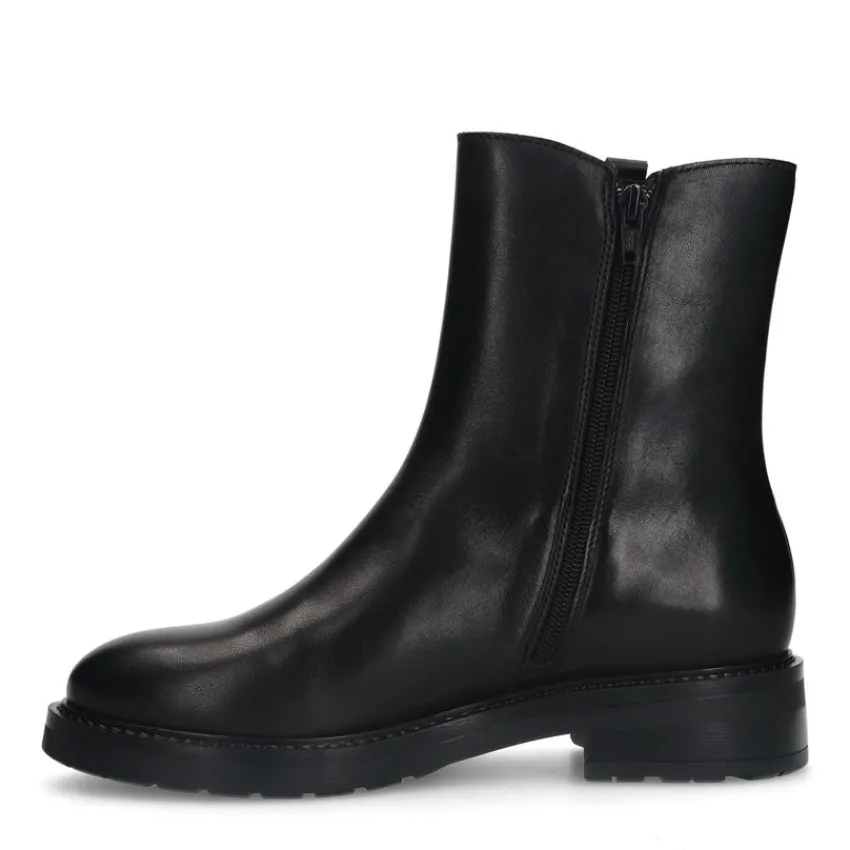 Manfield Zwarte leren enkellaarsjes^DAMES Enkellaarsjes