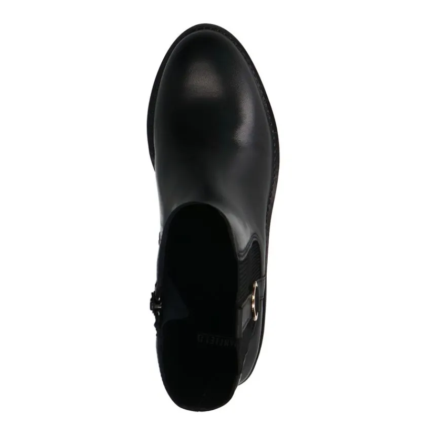 Manfield Zwarte leren enkellaarsjes^DAMES Enkellaarsjes