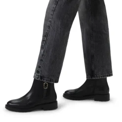 Manfield Zwarte leren enkellaarsjes^DAMES Enkellaarsjes