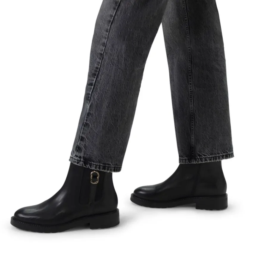 Manfield Zwarte leren enkellaarsjes^DAMES Enkellaarsjes