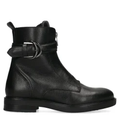 Manfield Zwarte leren enkellaarsjes^DAMES Enkellaarsjes