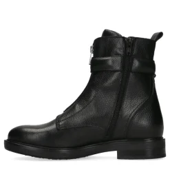 Manfield Zwarte leren enkellaarsjes^DAMES Enkellaarsjes