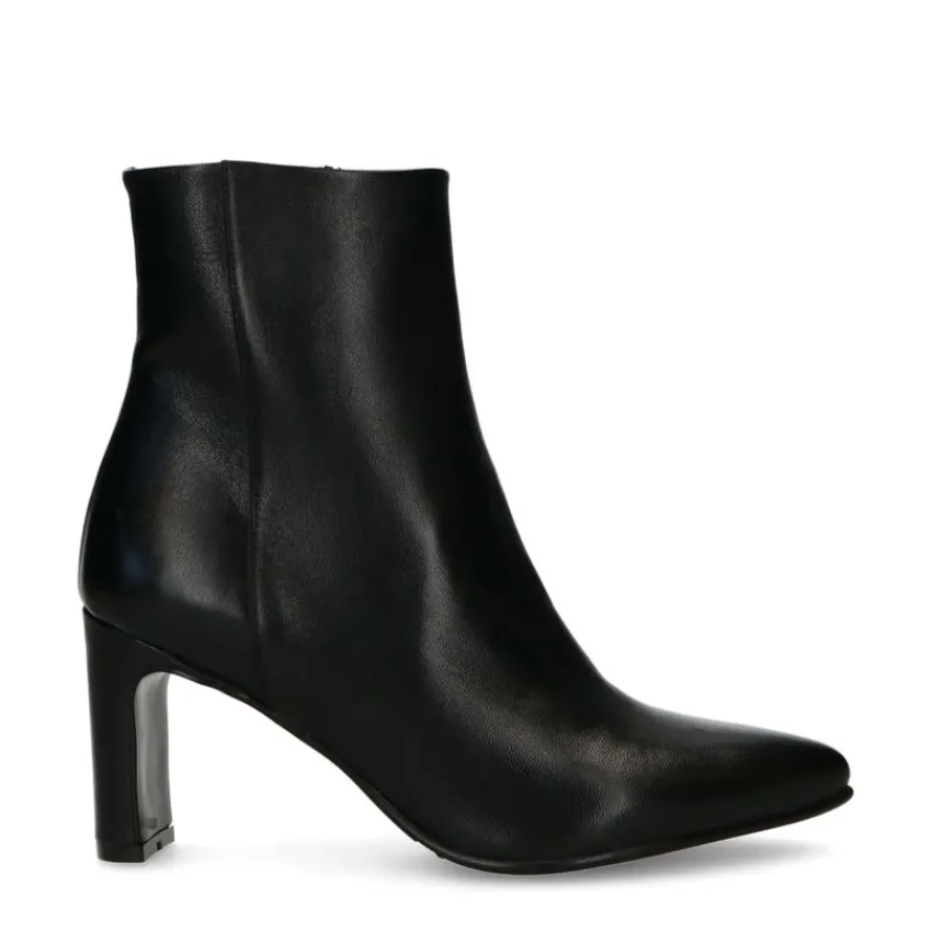 Manfield Zwarte leren enkellaarsjes met hak^DAMES Enkellaarsjes