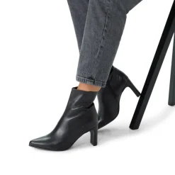 Manfield Zwarte leren enkellaarsjes met hak^DAMES Enkellaarsjes