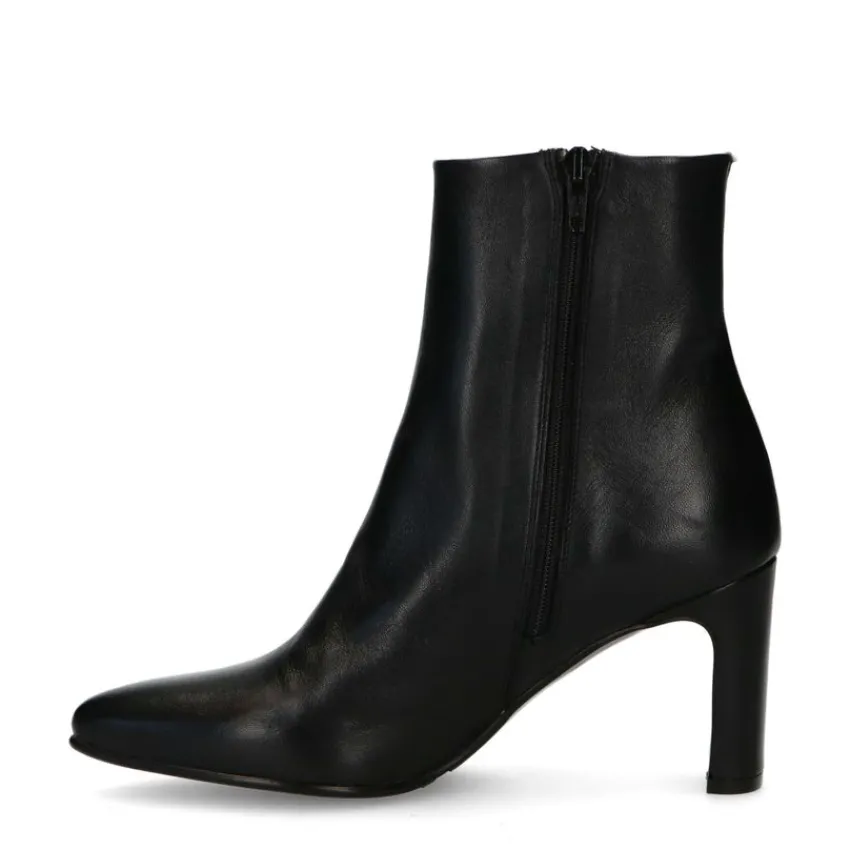 Manfield Zwarte leren enkellaarsjes met hak^DAMES Enkellaarsjes