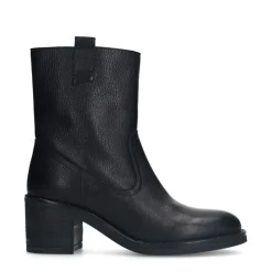 Manfield Zwarte leren enkellaarsjes met hak^DAMES Enkellaarsjes