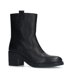 Manfield Zwarte leren enkellaarsjes met hak^DAMES Enkellaarsjes