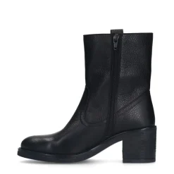 Manfield Zwarte leren enkellaarsjes met hak^DAMES Enkellaarsjes