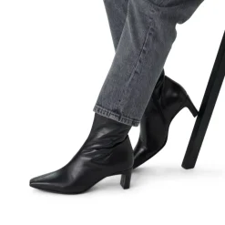 Manfield Zwarte leren enkellaarsjes met hak^DAMES Enkellaarsjes