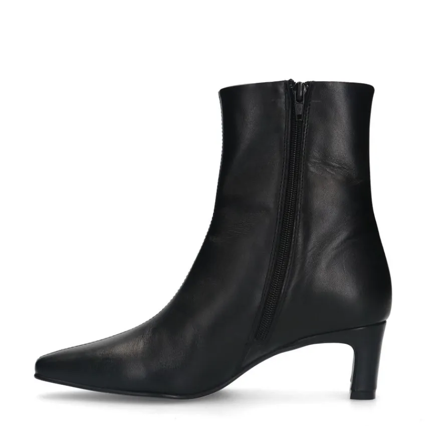 Manfield Zwarte leren enkellaarsjes met hak^DAMES Enkellaarsjes