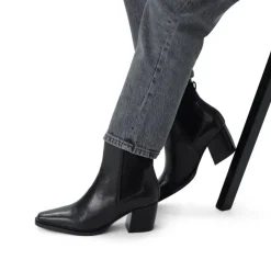 Manfield Zwarte leren enkellaarsjes met hak^DAMES Enkellaarsjes