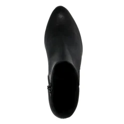 Manfield Zwarte leren enkellaarsjes met hak^DAMES Enkellaarsjes