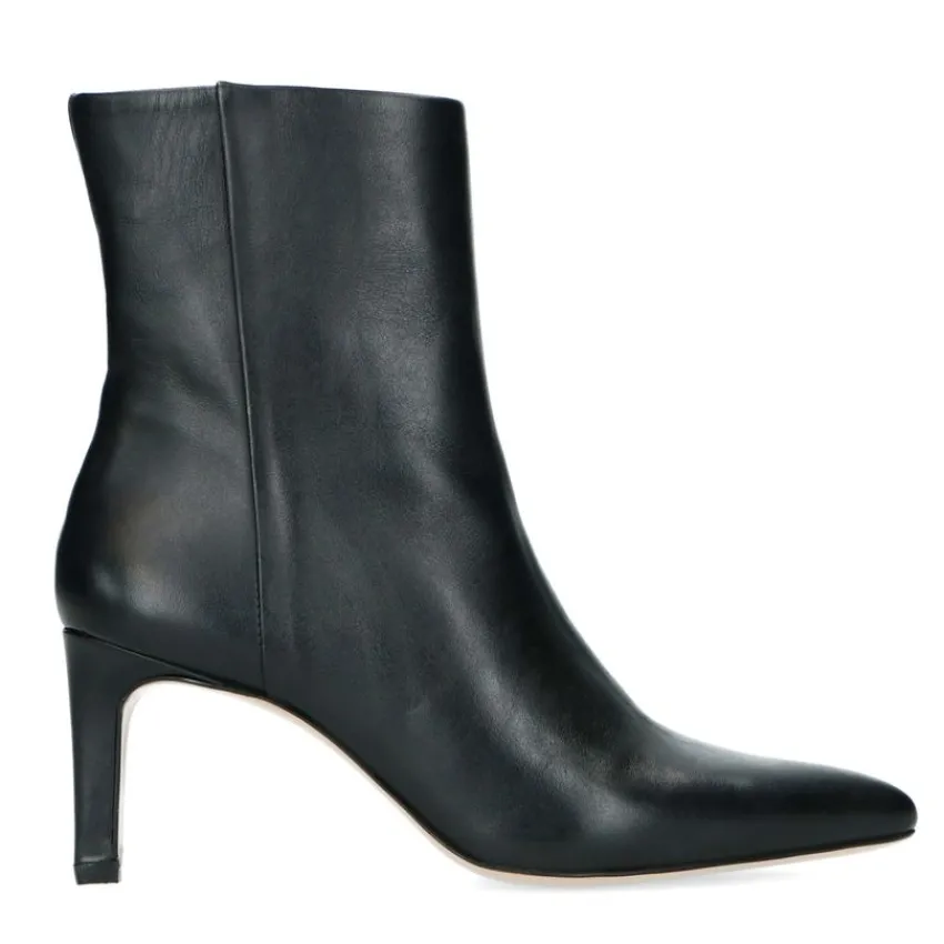 Manfield Zwarte leren enkellaarsjes met hak^DAMES Enkellaarsjes