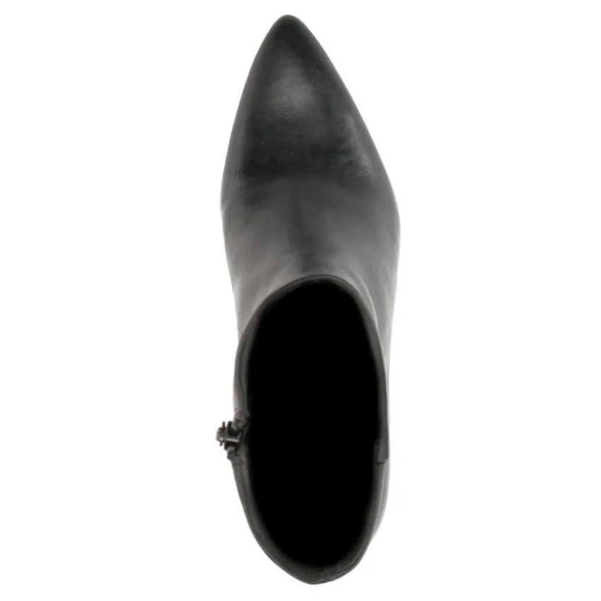 Manfield Zwarte leren enkellaarsjes met hak^DAMES Enkellaarsjes