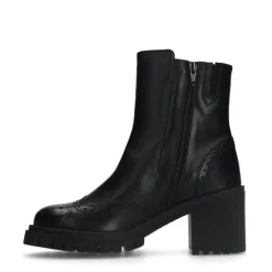 Manfield Zwarte leren enkellaarsjes^DAMES Enkellaarsjes