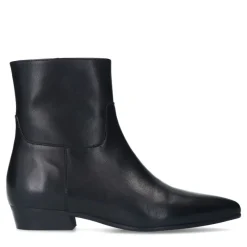 Manfield Zwarte leren enkellaarsjes^DAMES Enkellaarsjes