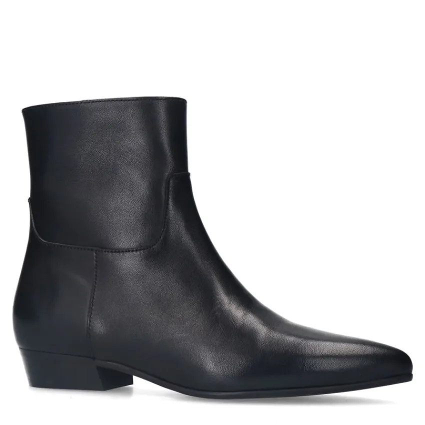 Manfield Zwarte leren enkellaarsjes^DAMES Enkellaarsjes