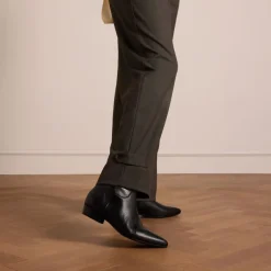 Manfield Zwarte leren enkellaarsjes^DAMES Enkellaarsjes