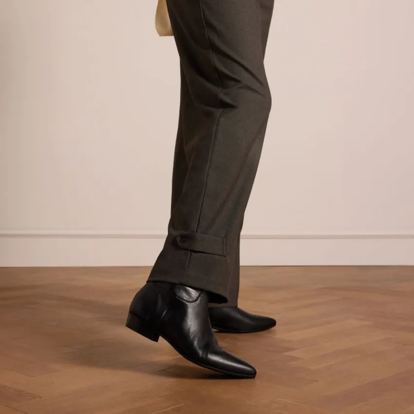 Manfield Zwarte leren enkellaarsjes^DAMES Enkellaarsjes