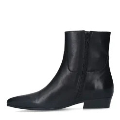 Manfield Zwarte leren enkellaarsjes^DAMES Enkellaarsjes