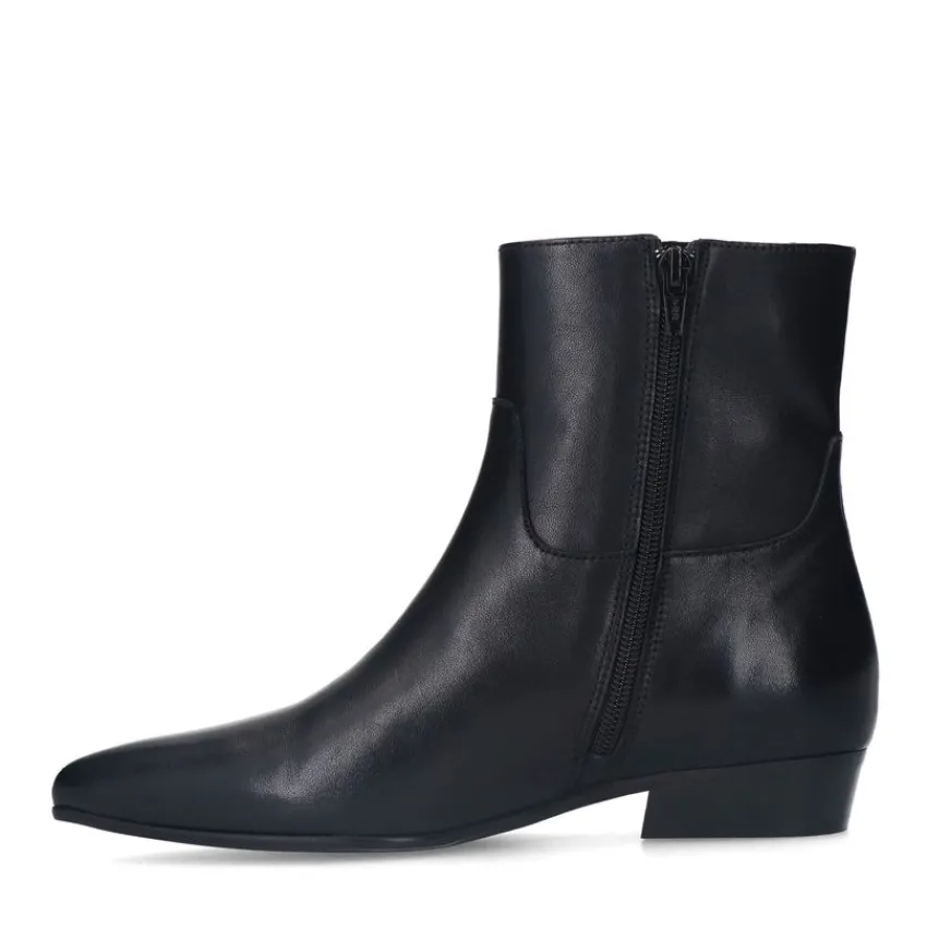 Manfield Zwarte leren enkellaarsjes^DAMES Enkellaarsjes