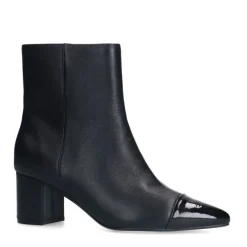 Manfield Zwarte leren enkellaarsjes met hak^DAMES Enkellaarsjes