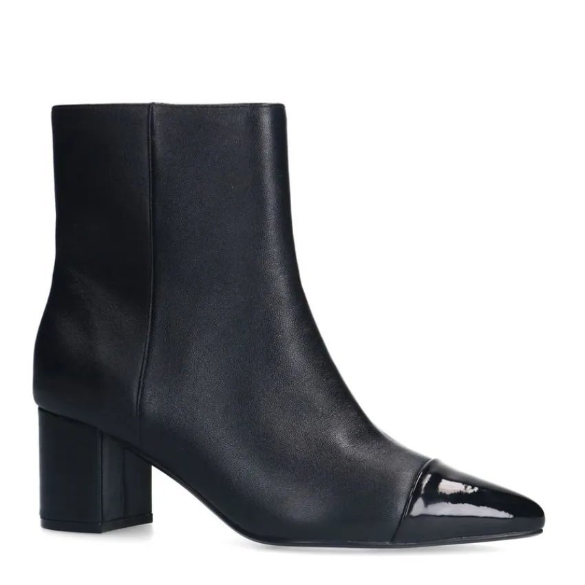 Manfield Zwarte leren enkellaarsjes met hak^DAMES Enkellaarsjes