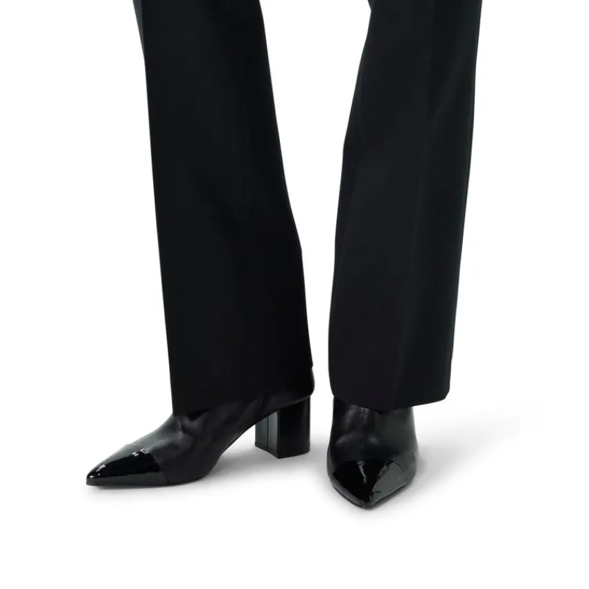 Manfield Zwarte leren enkellaarsjes met hak^DAMES Enkellaarsjes