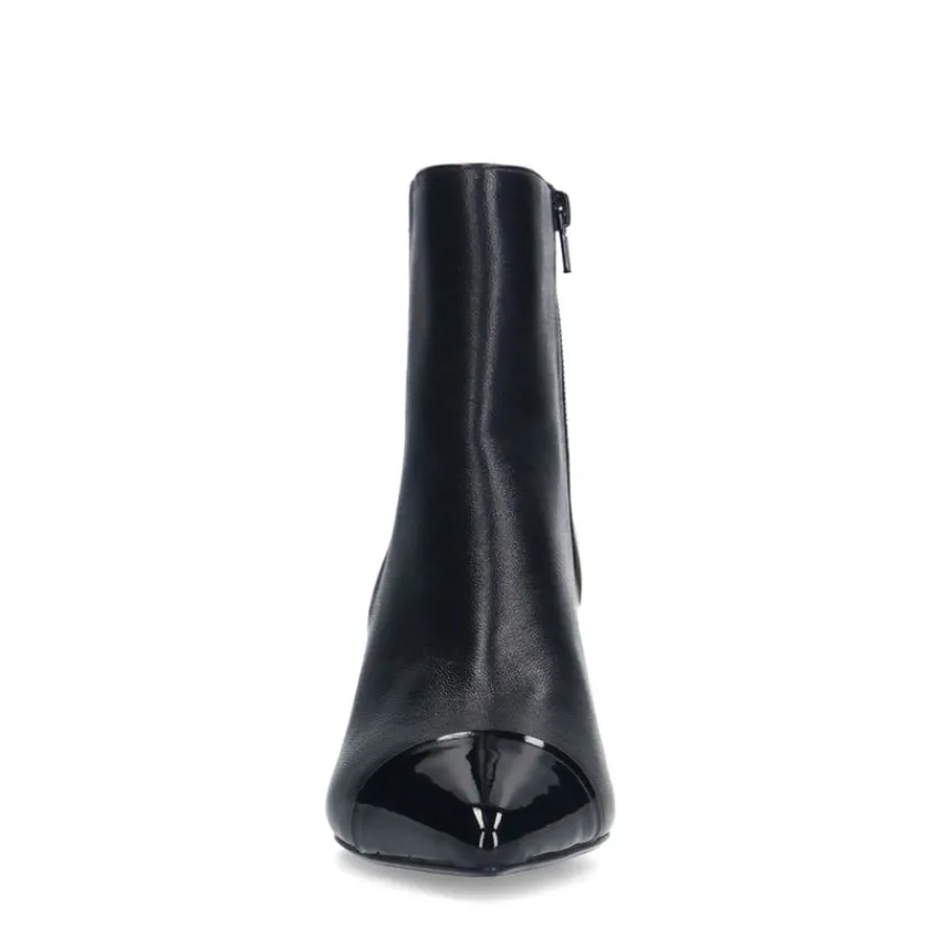 Manfield Zwarte leren enkellaarsjes met hak^DAMES Enkellaarsjes