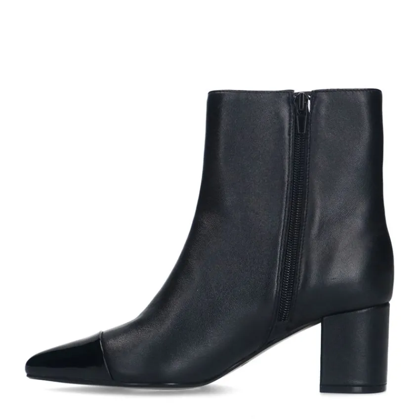 Manfield Zwarte leren enkellaarsjes met hak^DAMES Enkellaarsjes